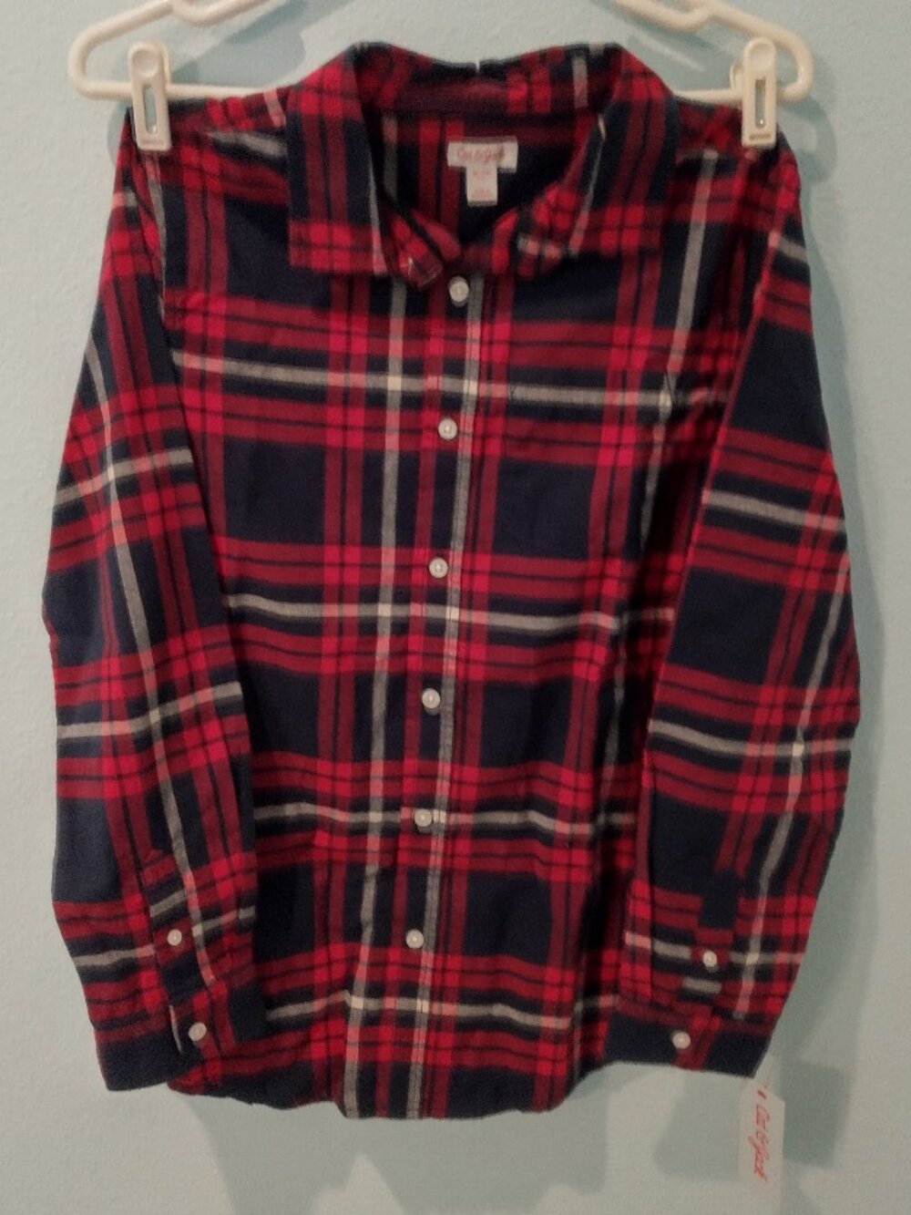 NWT Cat & Jack Red/White/Navy Plaid Long Sleeve Shirt XL (16)